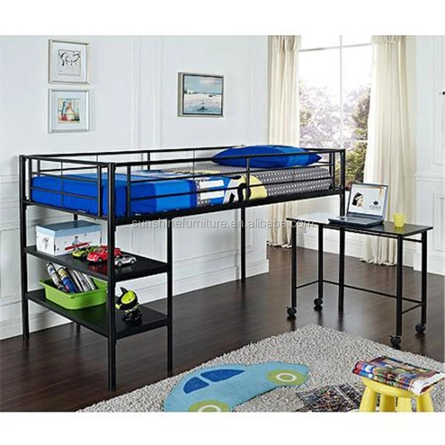 Black Silver Children Bedroom Furniture Twin Kids Low Loft Bed With Desk And Built In Ladder Buy Loft Bed Kids Loft Bed Loft Bed With Desk Product On Alibaba Com
