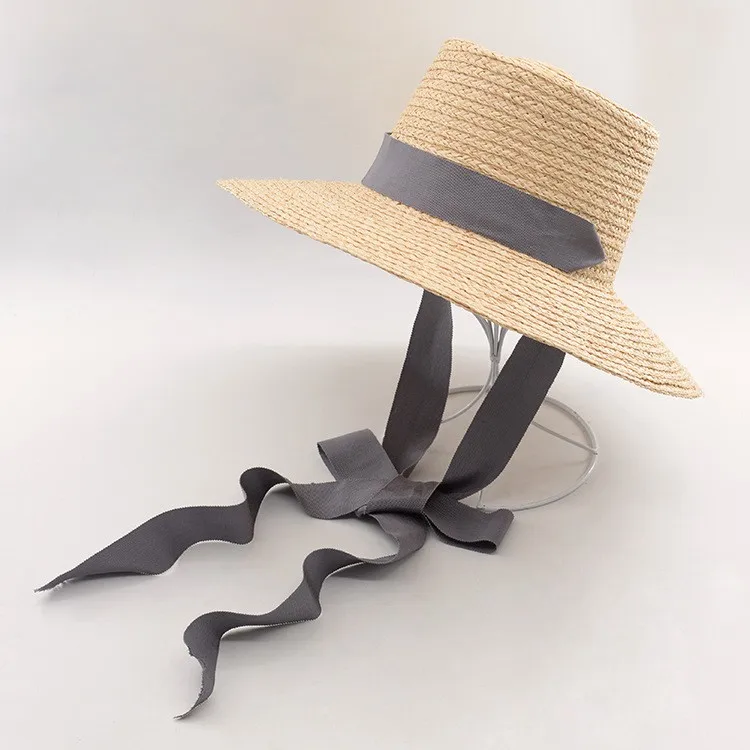 Diseño De Lazo Largo Sombrero De Paja De Verano Para Mujer 