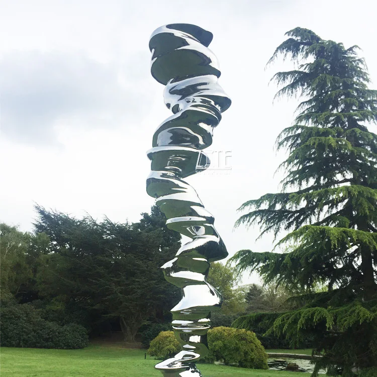 Art Large Abstract Metal Wind Cyclone Statue Stainless Steel Tornado Sculpture by the Sea