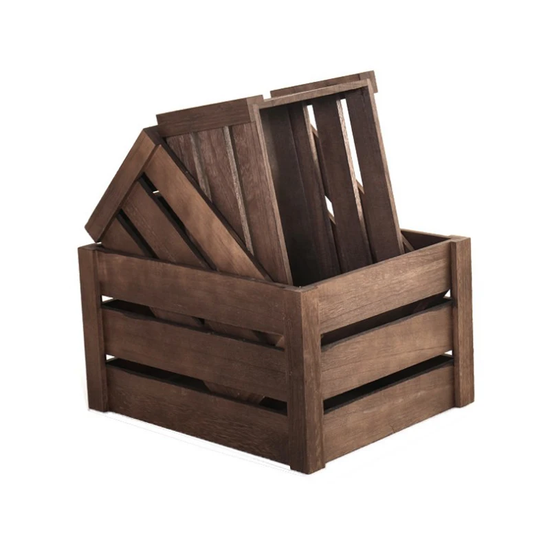 アンティークデザイン天然木箱野菜フルーツボックス木製収納ボックス