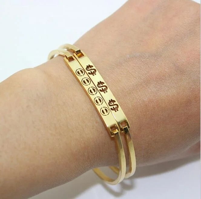 Buy GlamGirl Stainless Steel Dollar Type Bracelet for Women Golden  Flexible Size at Amazonin