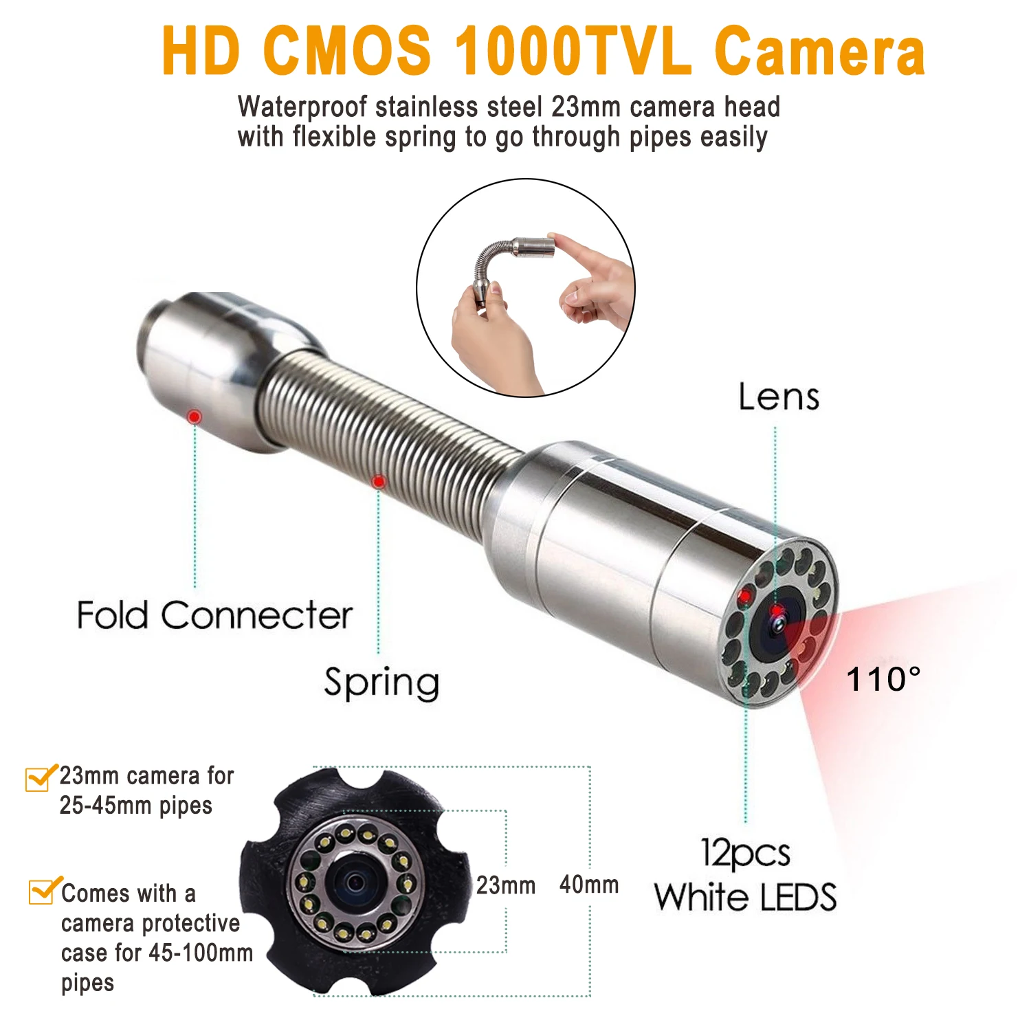 Best Sewage Line Inspection 9 Inch 1080p HD Monitor 23mm Pipe Video Camera Drain with 16GB Video Recording Supply OEM supplier