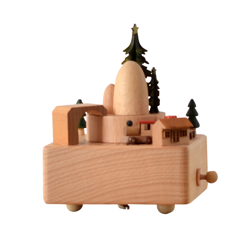 Wooden music box tree merry christmas items