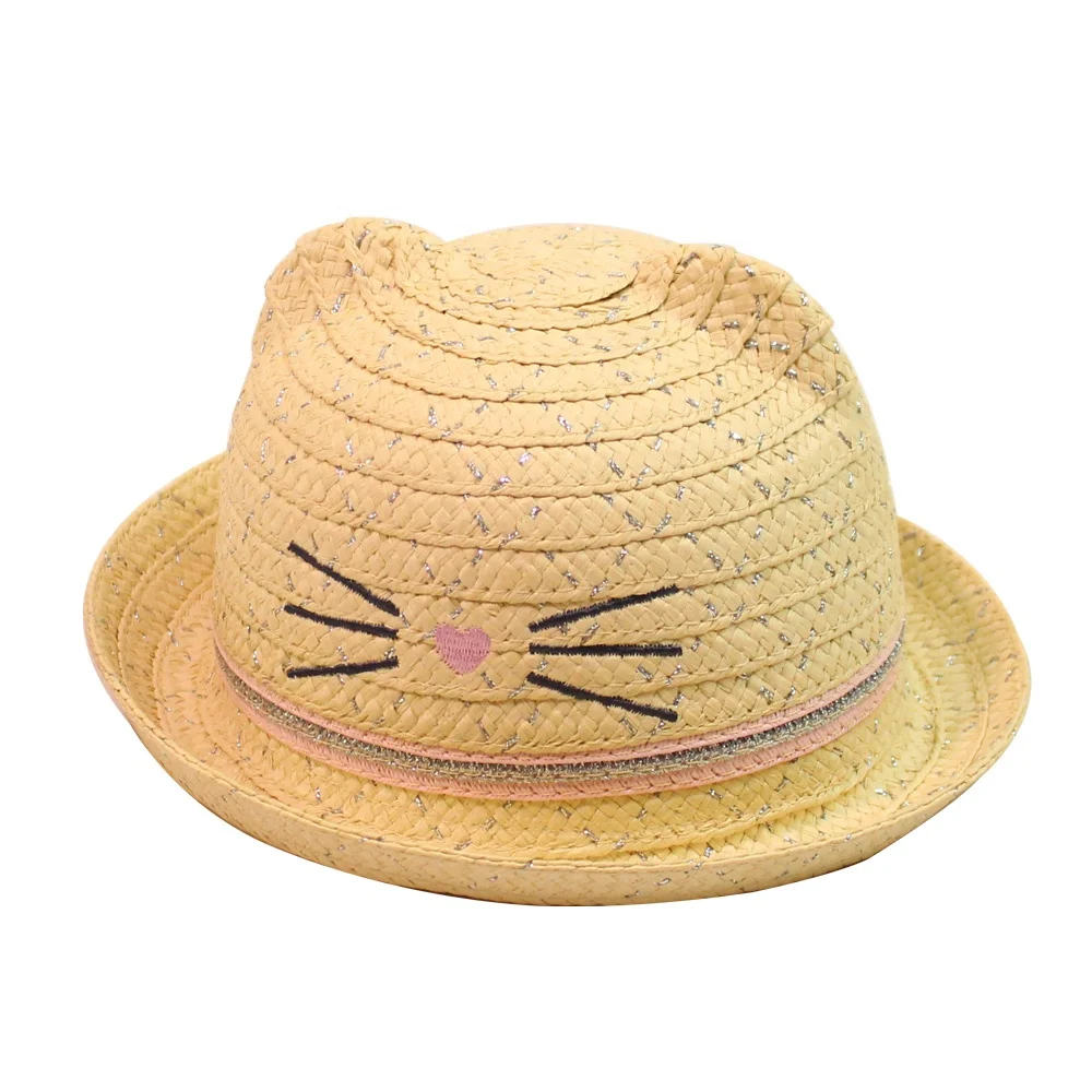 时尚婴儿草帽可爱的孩子夏季海滩太阳帽儿童卡通女孩和男孩巴拿马帽子