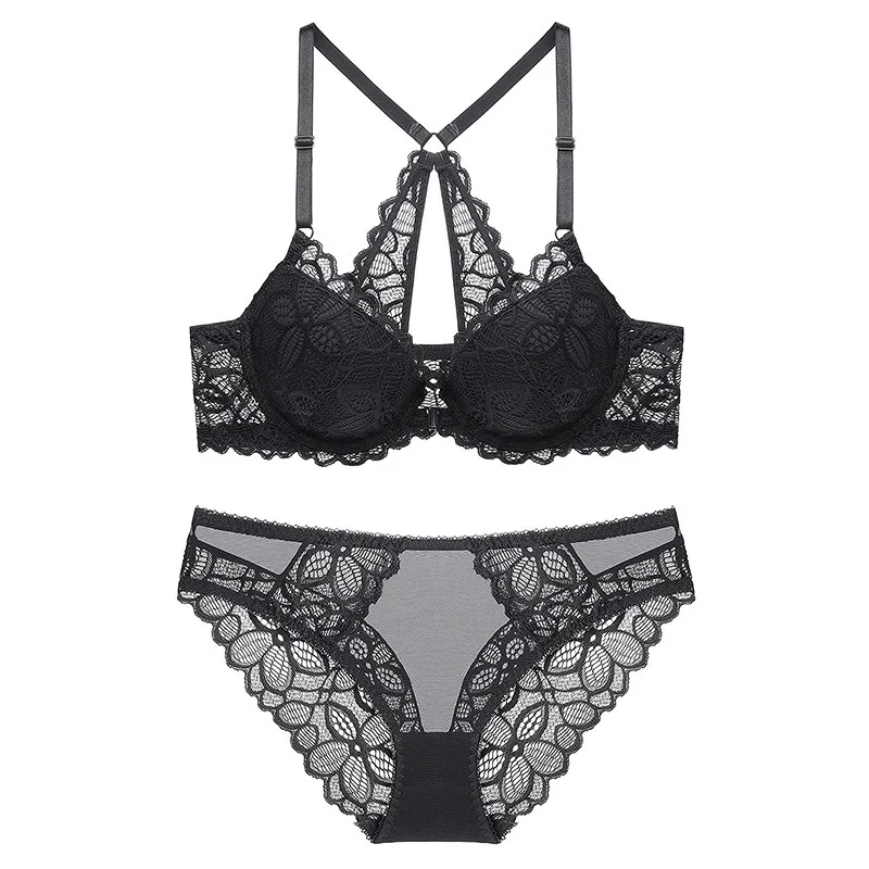 Lace Front Closure Bra With Panties Set