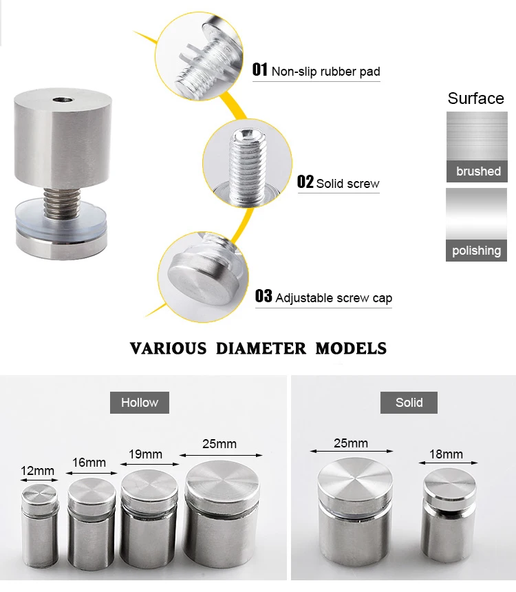 M2 M5 M6 M10 Led Standoff Sign Holder Glass Hardware Standoff Glass