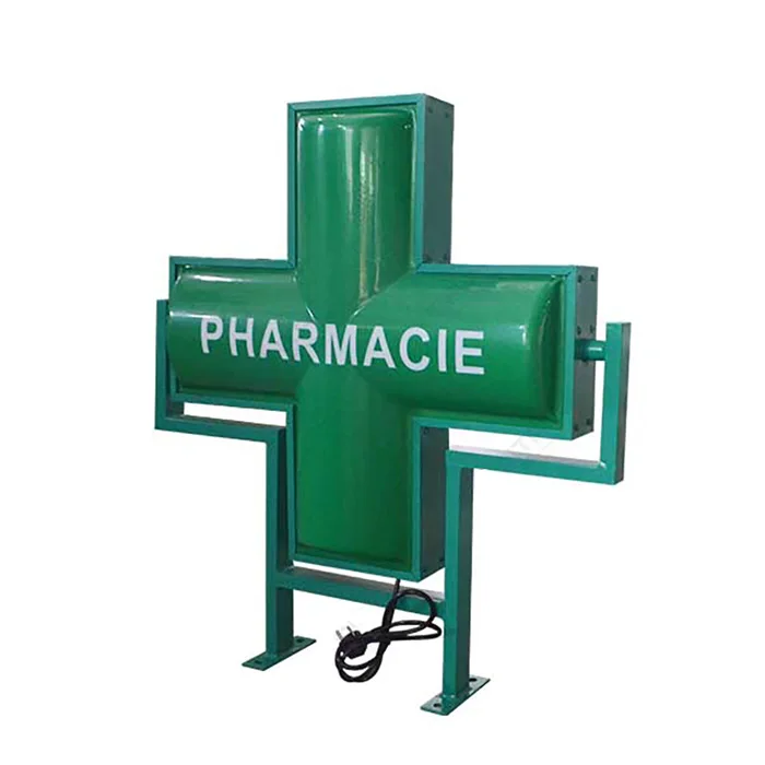 High Quality Acrylic Cross Sign Low Power Pharmacie LED Light Box Irregular Shape Outdoor Standing Silk Screen Display