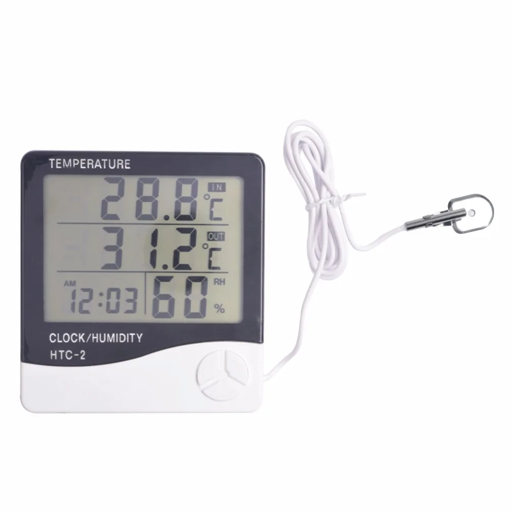 Weather Station Digital Thermometer Hygrometer Clock LCD HTC-2 Out/indoor B2SA 