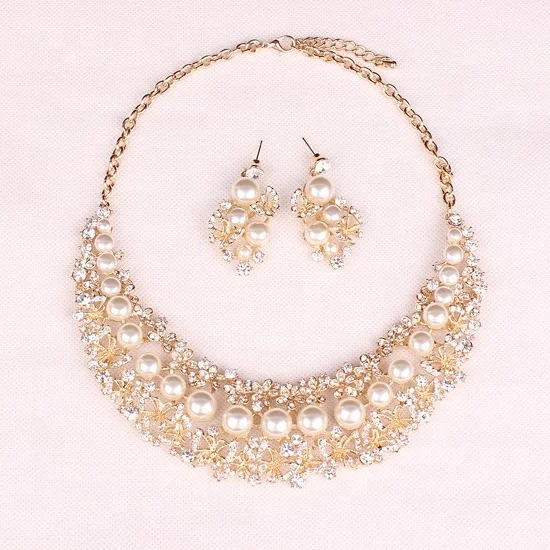 Wholesale New Hot Sale Gorgeous Pearl Wedding Necklace Earrings For Brides Gold Rhinestone Pearls Alloy Zink Jewelry Sets Women - Buy Pearl Jewelry Setafrican Jewelry Setindian Cubic Zirconia Jewelry Necklace Set Product