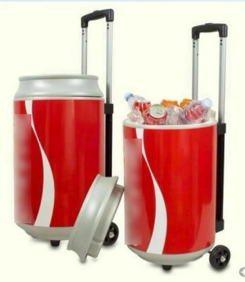 HS Plastic Beer Can Shaped Rolling Ice Bucket Cooler Box with Wheels and Handle for Camping Ice Chill Box