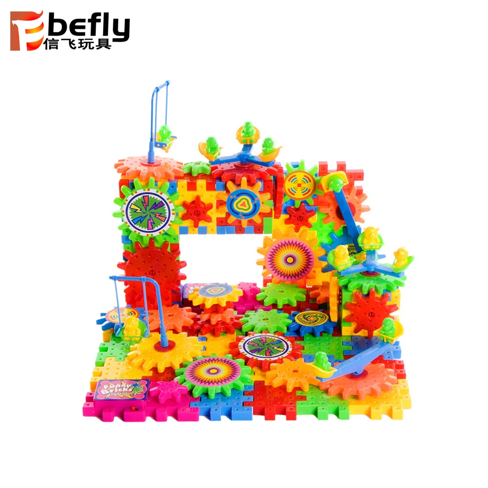 DIY Plastic Gears Building Blocks Funny Bricks with Track Car Toys