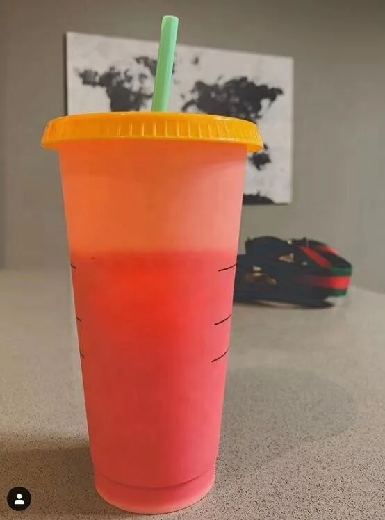 Новый дизайн пластиковая красочная кружка-неваляшка кружка меняющая цвет холодного кофе с соломинкой и