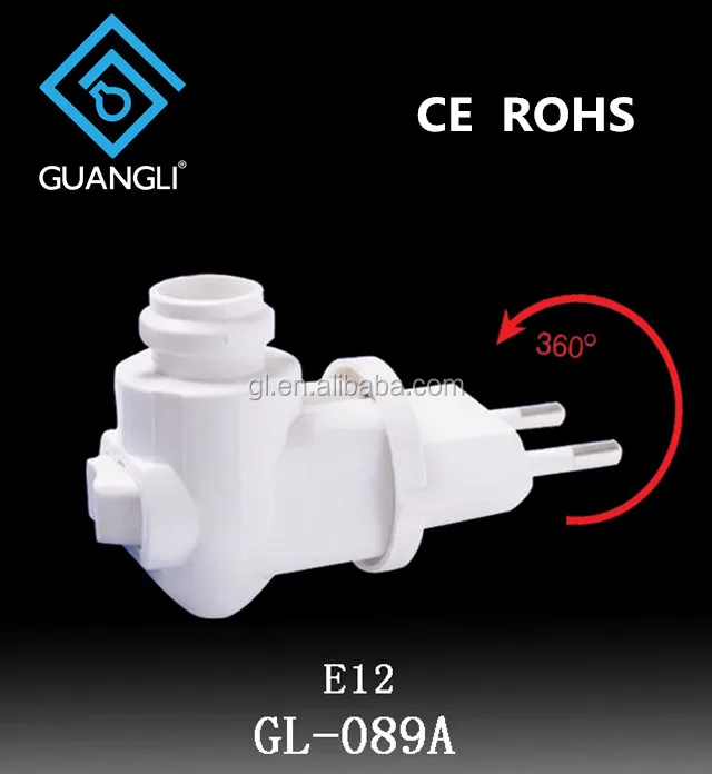 089A CE ROHS Approved 220V Switch Wall Lamp Socket Night Light European Style PC Material Screw Rotating Plug Lamp Holder