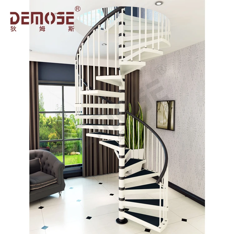 Modern Design Single Stringer Cast Iron Spiral Staircase with Durable Rubber Stair Treads for Villa Application