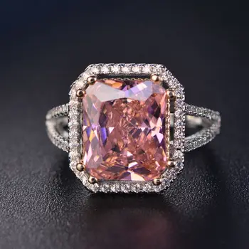 R4385 factory price 925 Sterling Silver Pink Rings big gemstone Rings for Ladies