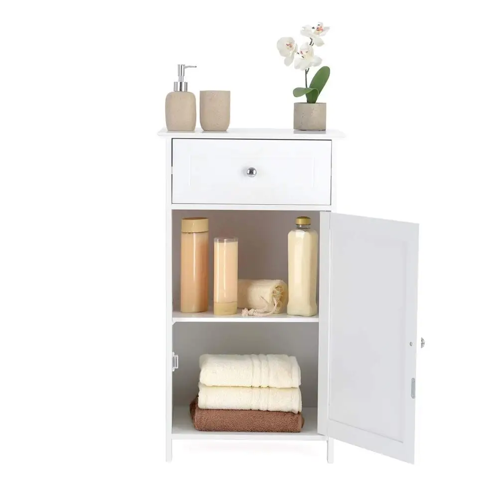 Single Door Drawer Cupboard MDF Small White Wooden Bathroom Storage Cabinet