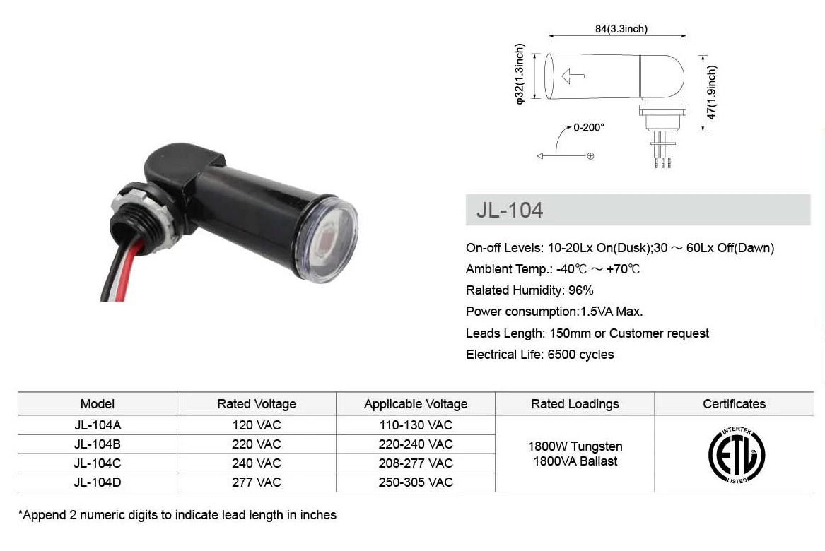 Longjoin Dusk To Dawn Photocell Sensor - Outdoor Swivel Light Control, 120V