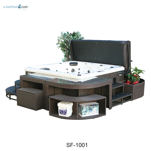 Square Surround Rattan Furniture for Hot Spa