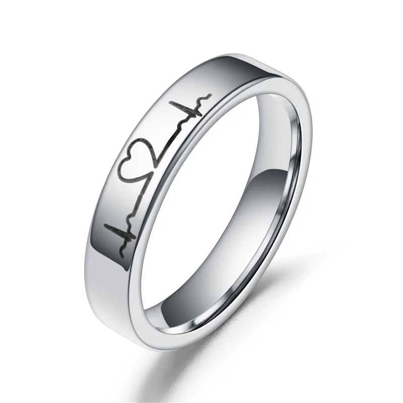 Inspiration Dezigns Heartbeat Laser Etched Stainless Steel Band Ring
