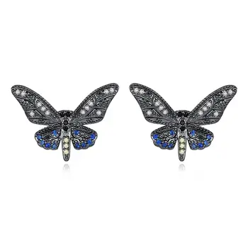 LUOTEEMI New Butterfly Earrings Black Butterfly Elegant Women Cubic Zirconia Earring Mysterious Brincos Jewelry