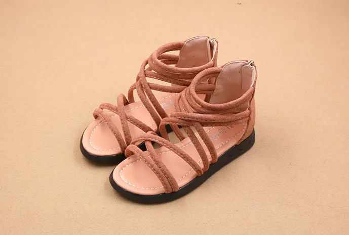 
 Сандалии-гладиаторы для девочек, повседневная обувь в римском стиле на молнии  