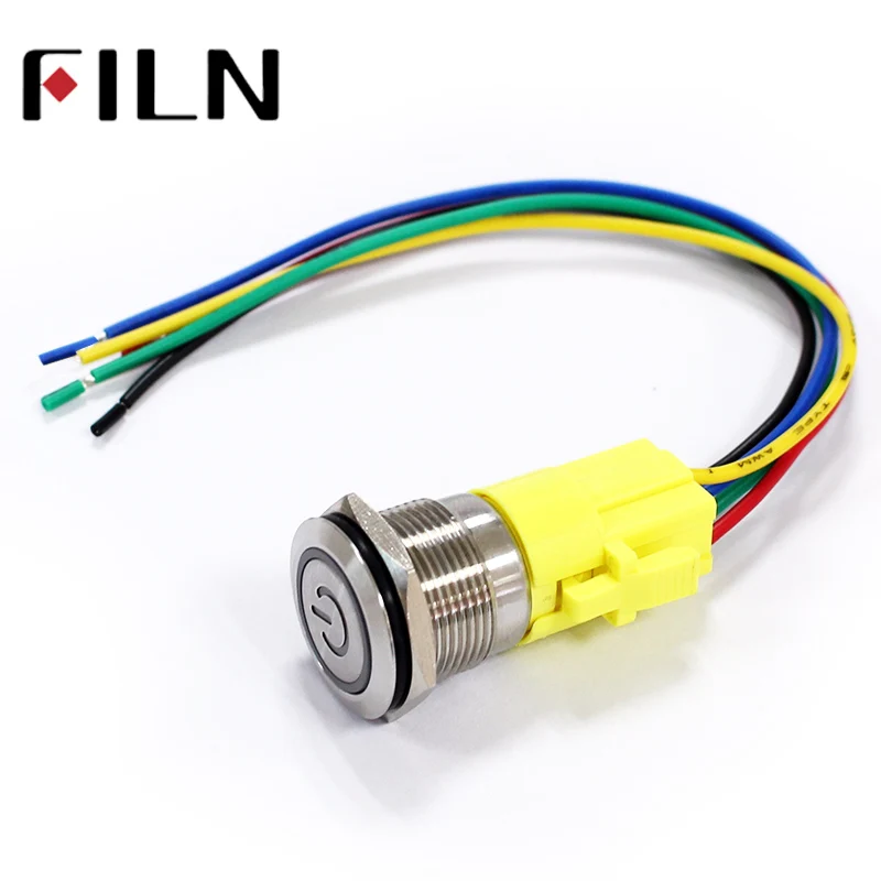 19mm Metal Push Button Switch Flat Pins Wire Connector,socket Plug,harness 20cm 15cm 30cm