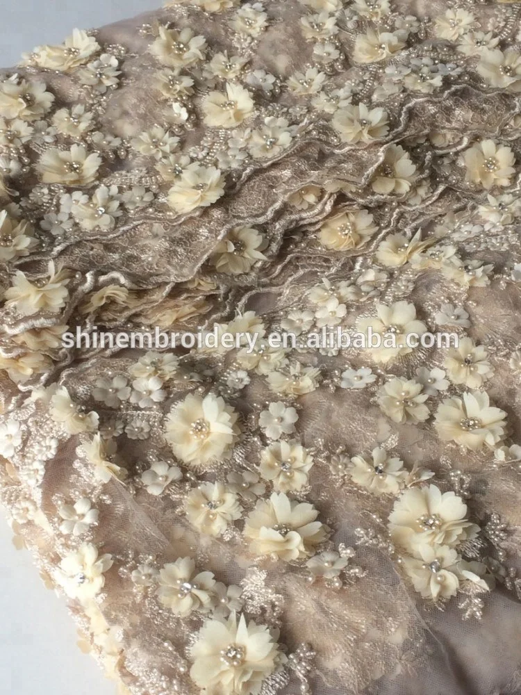 Новое поступление, 3d цветочное кружево, вышитая Тюлевая ткань с ручными бусинами, аппликация, кружево для платья или невесты