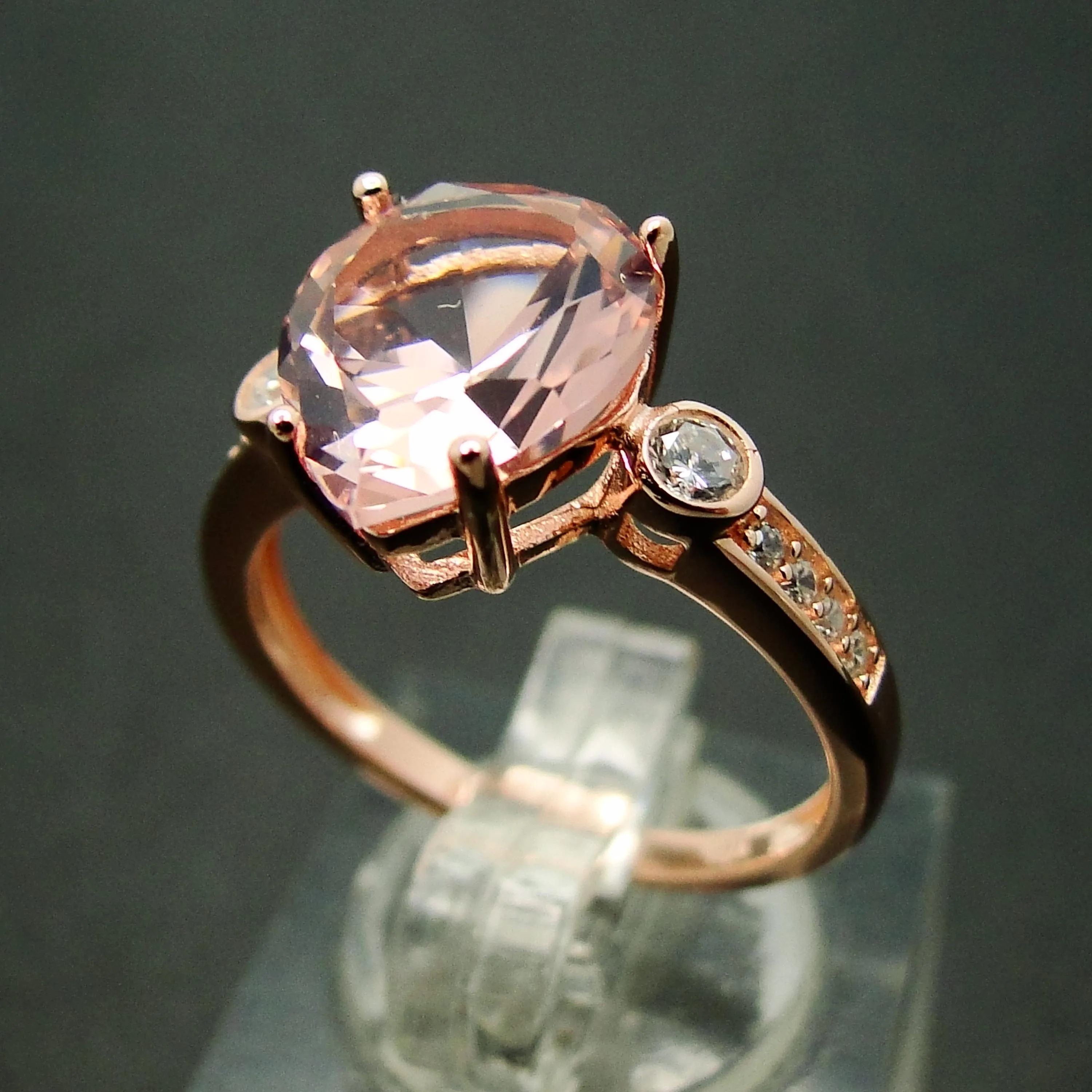 Pierres Morganite roses en forme de poire, bague de fiançailles
