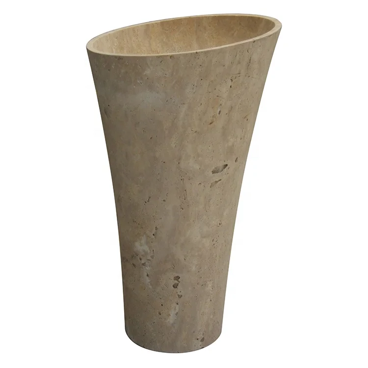 Attracktive travertine pedestal sink Modern Natural Beige Travertine Stone Pedestal Sink For Bathroom Buy One Piece Product On Alibaba Com