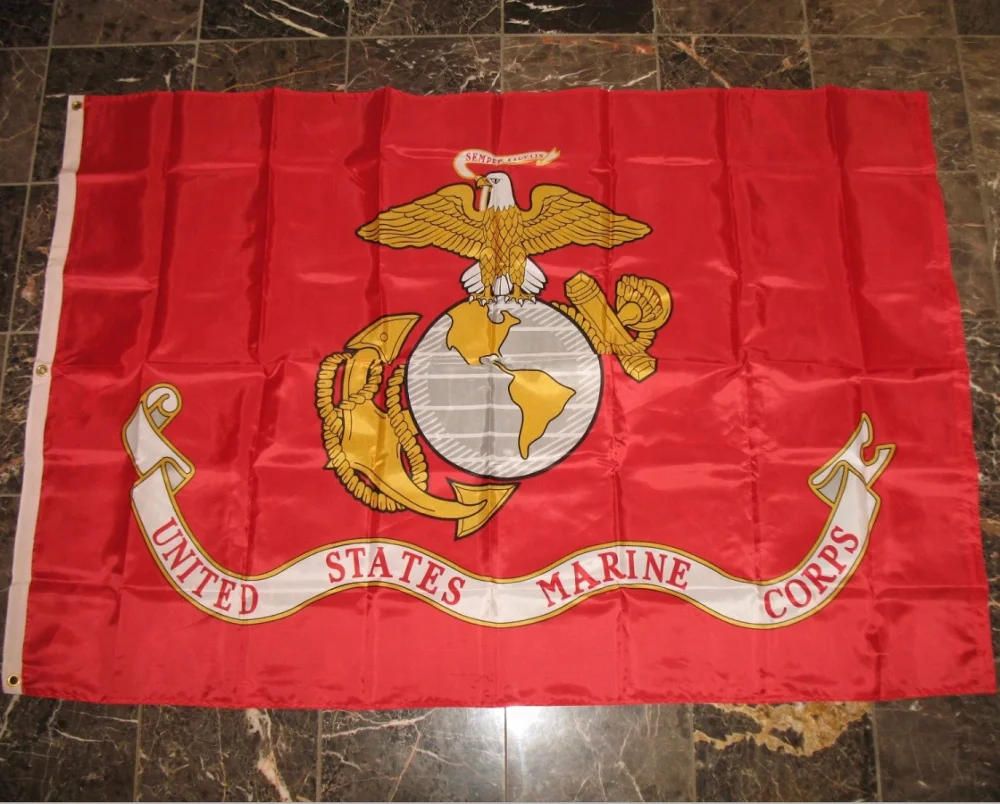 美国海军陆战队国旗-3x5 英尺-聚酯-扣环-缝制 usmc 标志