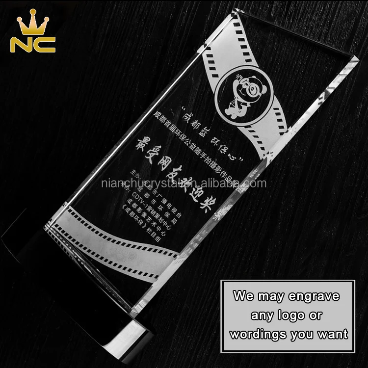 Slate Shaped Crystal Glass Clapperboard Trophy for Memorial Movie Plaques