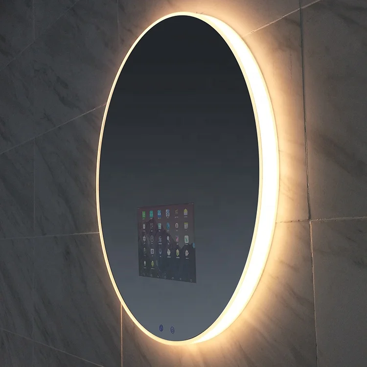 Round Shape Wall Mounted Led 4mm Silver Touch Screen Smart TV Mirror Android System