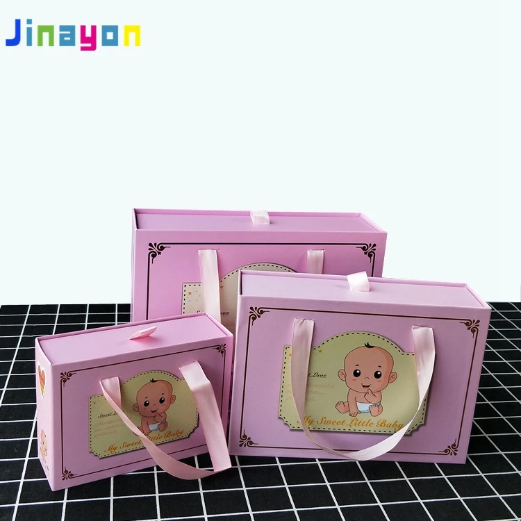 Jinayon Wholesale Custom Cute Baby Drawer Box Baby Shoes Clothing Gift Paper Box Baby Full Moon Gift Box with Handle