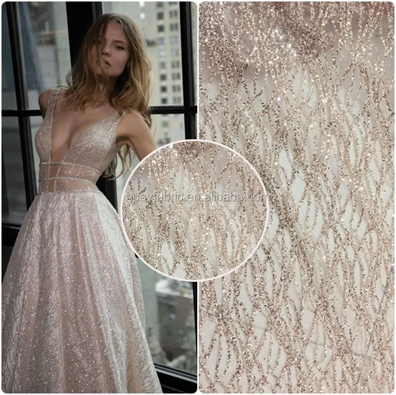 2020 Rose Gold Elegant Glitter Tulle Lace Fabric for Garment Fashion Show  Dress HuaYF HY0623