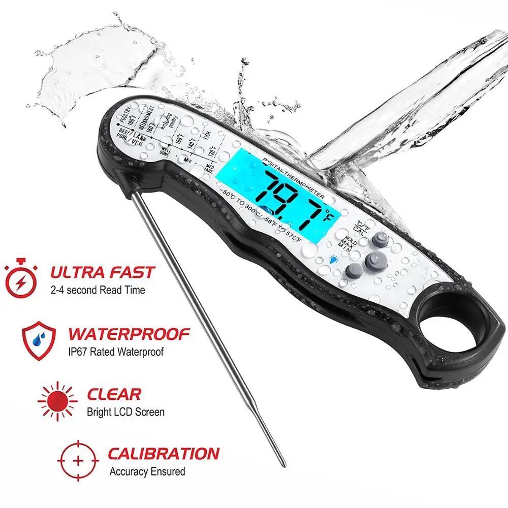 Kizen Ultrafast Read Black and Red Digital Meat Thermometer