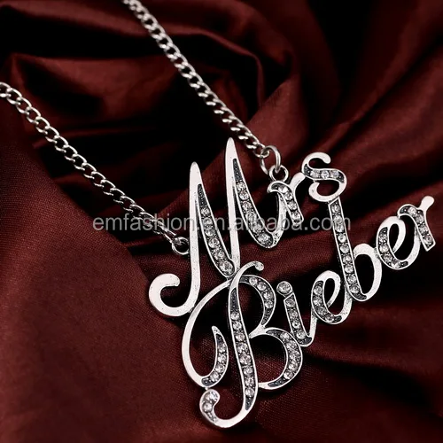 Customized Vintage Mrs Bieber Letters Crystal Pendant Teething Girls Justin  Bieber Necklace - Buy Teething Necklace,Custom Name Necklace,Justin Bieber  Necklace Product on 