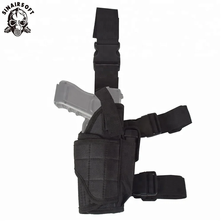Adjustable Left/Right Tactical Pistol Drop Leg Holster – Nylon, Black, Thigh Rig