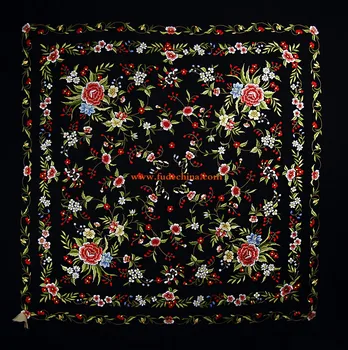 54 inches Manton de Manila 100% hand embroidered pure silk spanish flamenco shawl