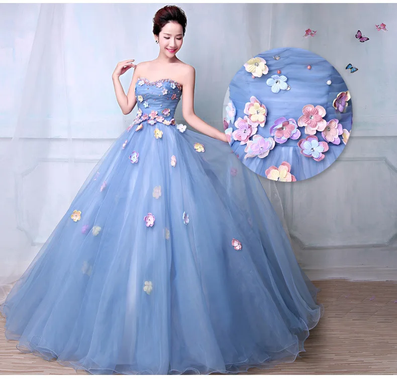 Vestido De Novia De Color De Flores Con Cuentas,Novedad Del 2018 En Vestidos De Boda Princesa Azul Claro De Coreano - Buy Vestidos De Boda Azul Claro De Talla Grande,Vestidos