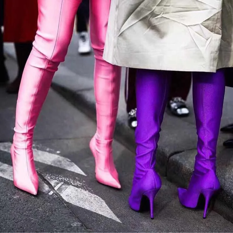 
Женские эластичные сапоги выше колена на высоком каблуке 