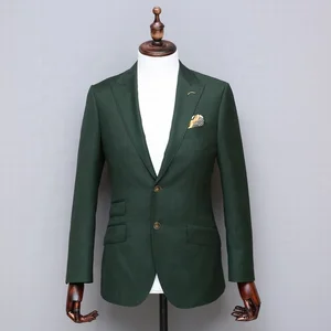 Bespoke Men's Casual Slim Green Blazer Pant Set Fashion Design Single Breasted Closure Plus Size Woolen Fabric Zipper Fly Jacket