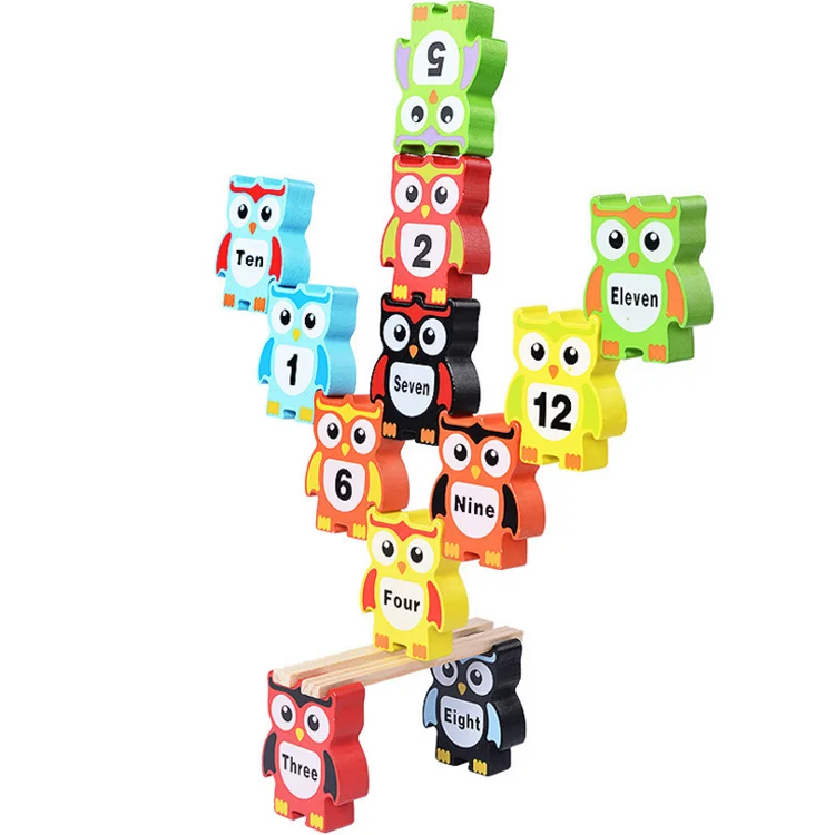 coordination balance toy wooden color digital owl stacking toy