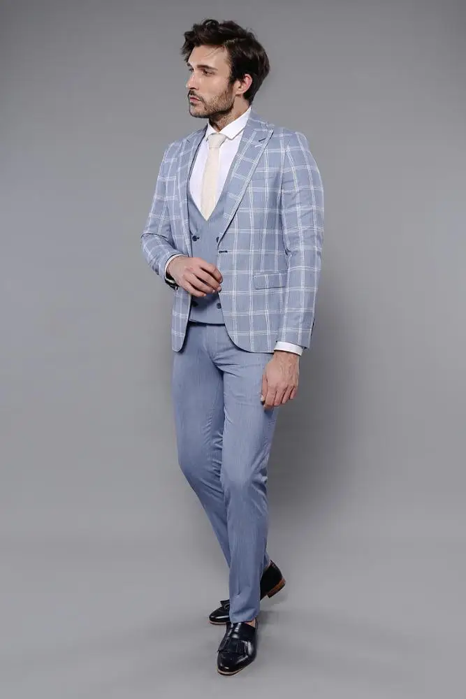 Plaid Design Men's Business Wedding Suit Plus Size Breathable Adults Coat & Pant Set
