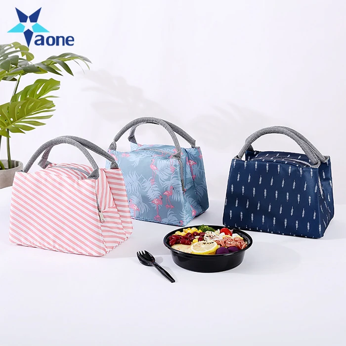 Makalon Lunch Bags,Insulated Cold Canvas Stripe Picnic Carry Case Thermal Portable Lunch Bag for Women Kids Blue