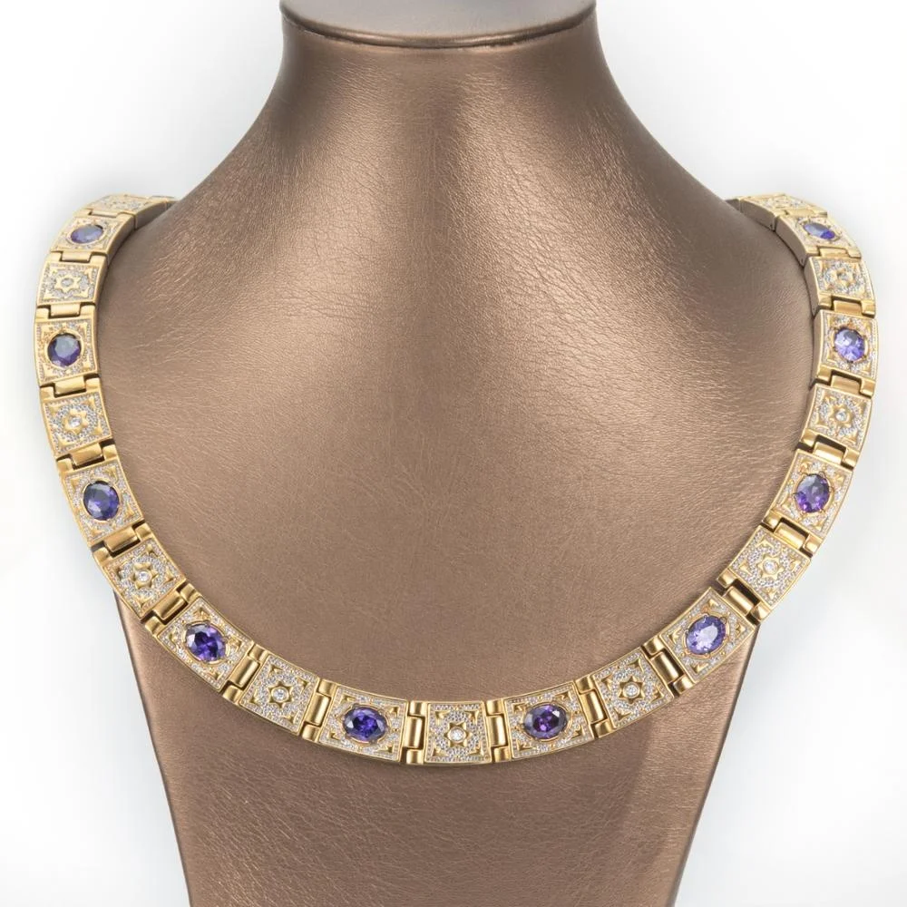 Био-магнитное титановое ожерелье с кристаллом, позолоченное, четыре в одном