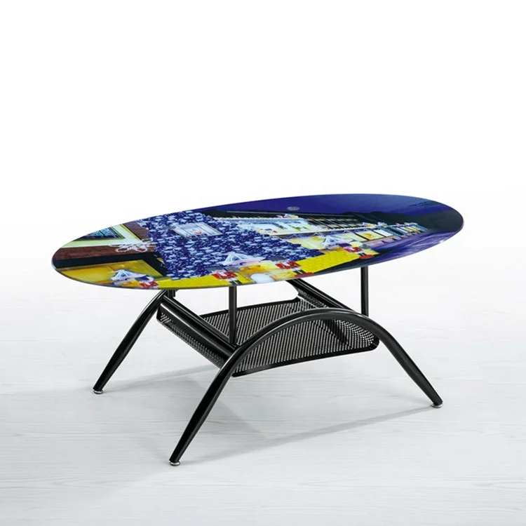 Colorful Stickers Covered Tempered Glass Coffee Table