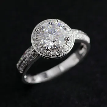 Double Edge Moissanite Halo Engagement Ring 14k white gold,1.5ct round brilliant E color moissanite