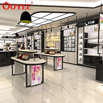 木製店舗カウンター 小売家具店の木製カウンター、化粧品店の什器、店舗内装デザイン用の