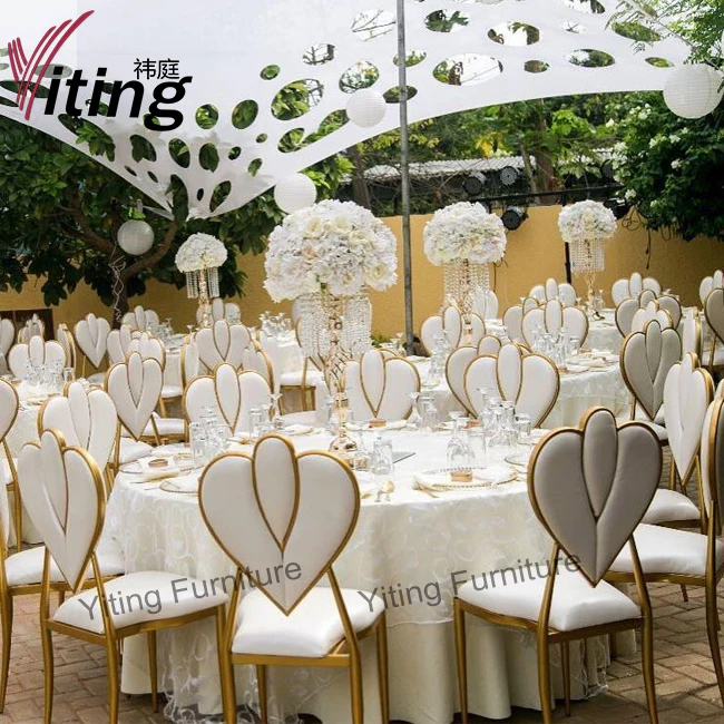 Heart Shape Leather Back Stackable Gold Stainless Steel Banquet Wedding