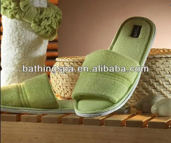 Hot selling bamboo terry towelling bath slippers